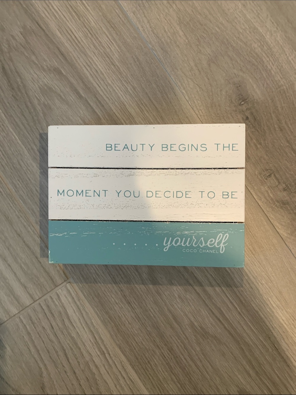 Kirklands White and Teal Inspirational Wooden Wall Plaque
